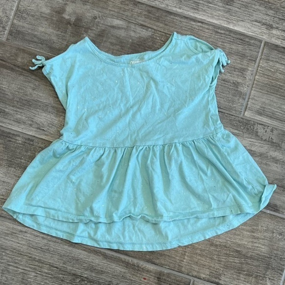 OshKosh Girls'‎ Turquoise Top Tie Sleeve Sparkle Peplum Summer Shirt Size 7